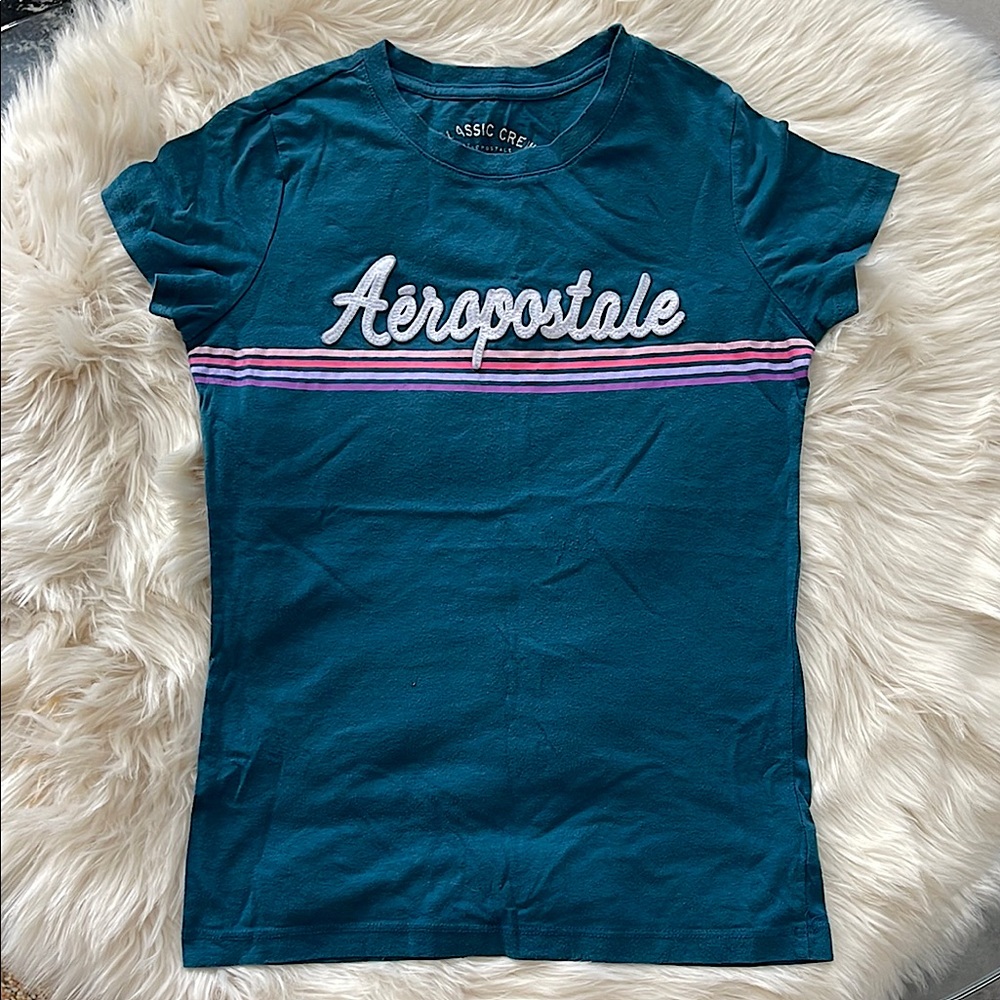 Aeropostale Teal and Purple Stripe Tee